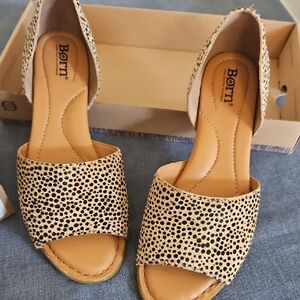 Born Tan and Black Cheetah-Print Open-Toe Slide Mules